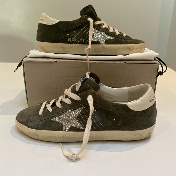 Golden Goose Superstar Sneaker Green Suede/Silver Glitter/Cream sz 39 New in Box - Picture 3 of 12